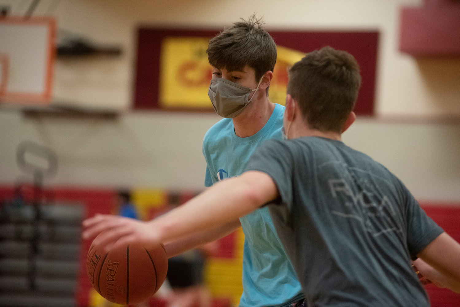 Joe Welsh, a 6-foot-4 senior post for Winlock boys basketball, works on one-on-one drills Friday.