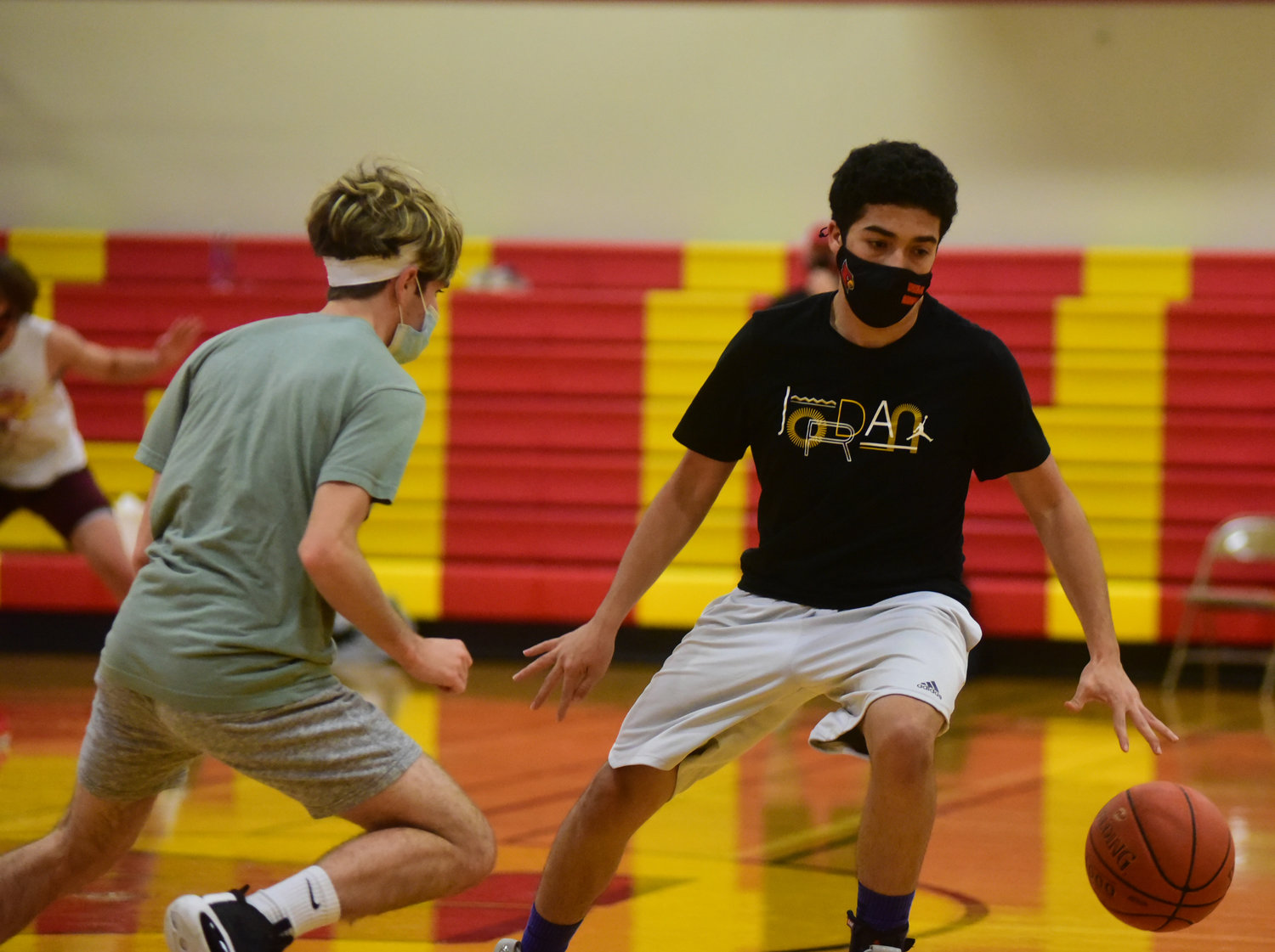 Winlock boys basketball players run one-on-one drills at practice Friday.