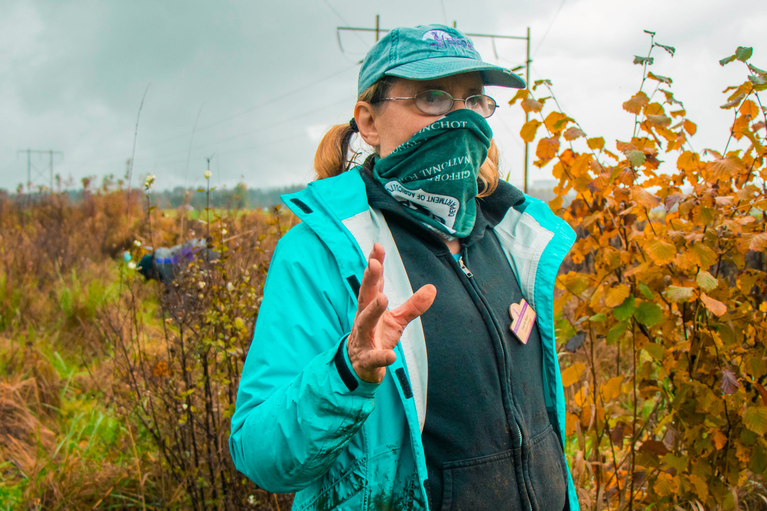 Laurie Kerr with Cascade Volcanoes Chapter of the Great Old Broads for Wilderness talks about work to be done along the Discovery Trail Thursday afternoon in Centralia.