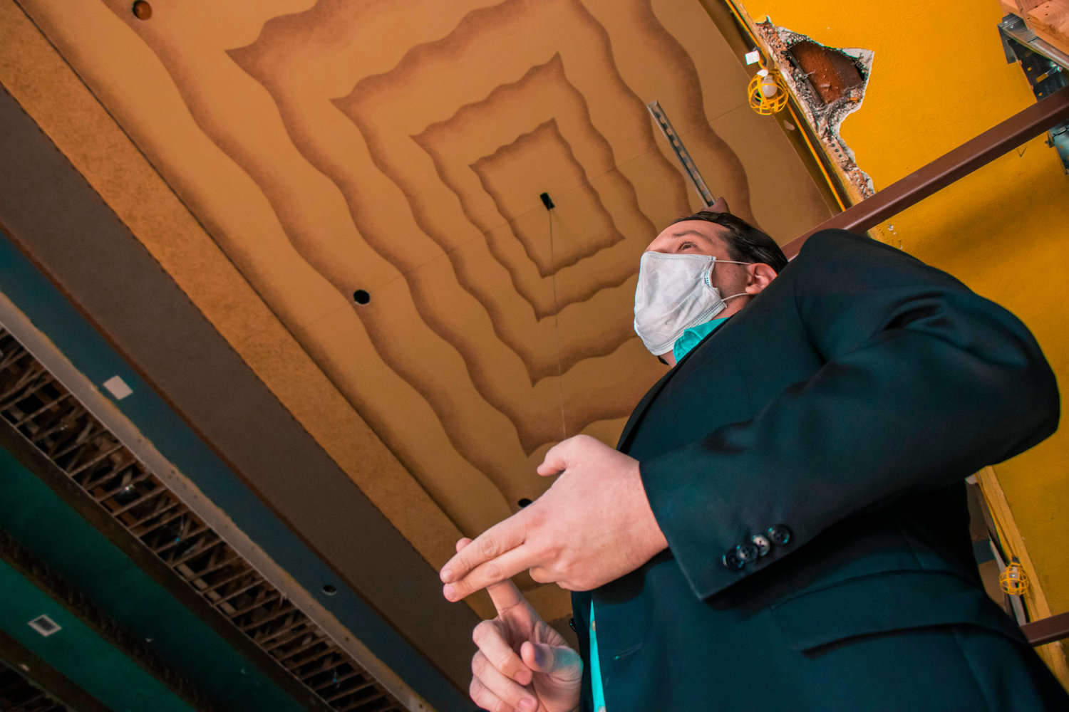 Fox Theatre Executive Director Scott Stolarz discusses the newly painted ceiling of the Fox Theatre on Wednesday.