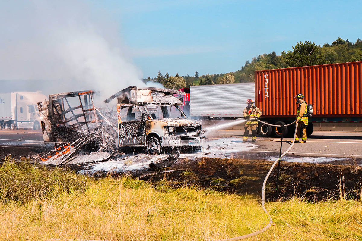 A box truck caught on fire Tuesday afternoon in Chehalis on Interstate 5.