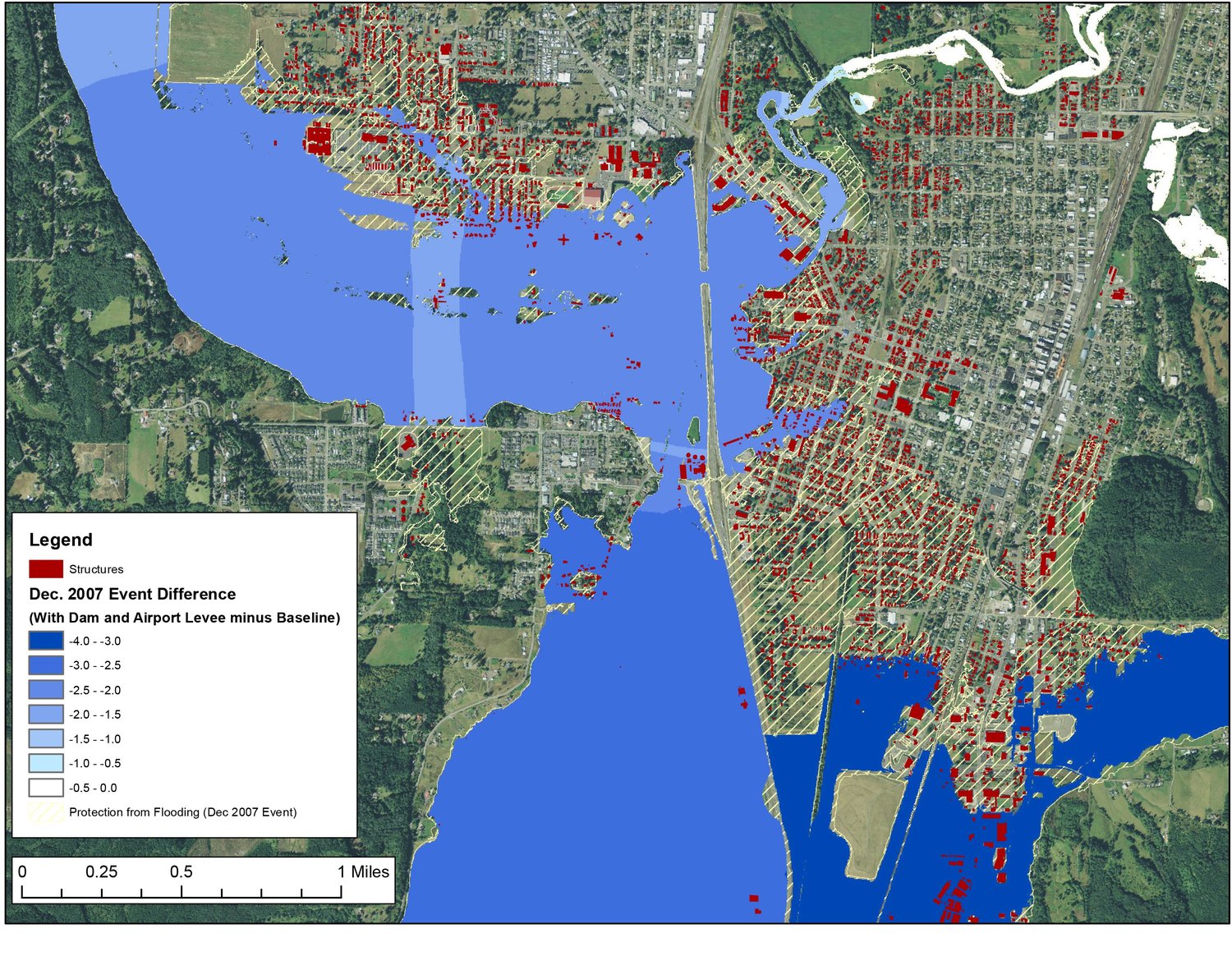 This image included in the draft Environmental Impact Statement for the proposed Chehalis River dam shows areas that could be spared serious flooding during an event comparable to the 2007 flood.