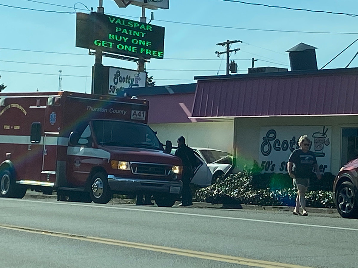 Tenino Police Chief Bob Swain's vehicle hit a building Wednesday after the chief suffered a medical emergency, according to a news release from the department.