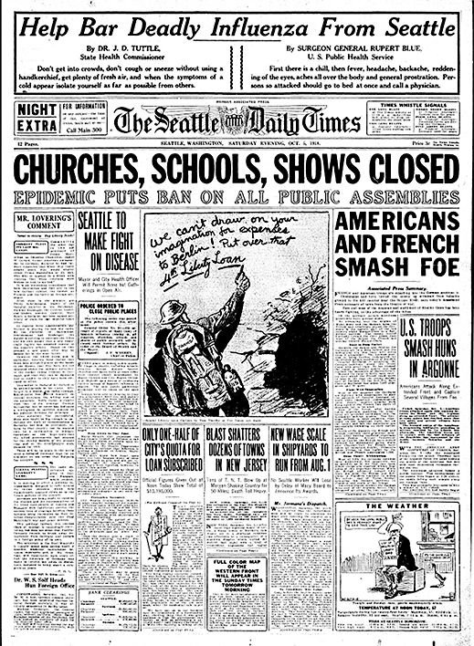 Front page, The Seattle Times, October 5, 1918
