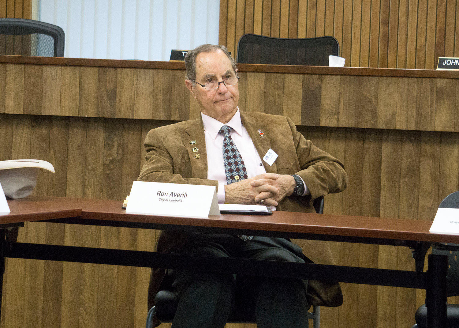 Ron Averill, representing the city of Centralia, listens during a meeting of the Chehalis River Basin Flood Authority Thursday afternoon in Olympia.