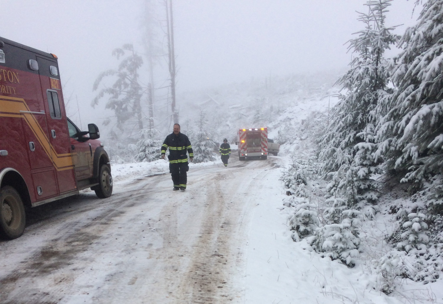 The incident occurred about 15 miles up the Skookumchuck Ridge. From first reports at 10:51 a.m. on Jan. 9, it took first responders about an hour to maneuver the snow-packed logging roads.