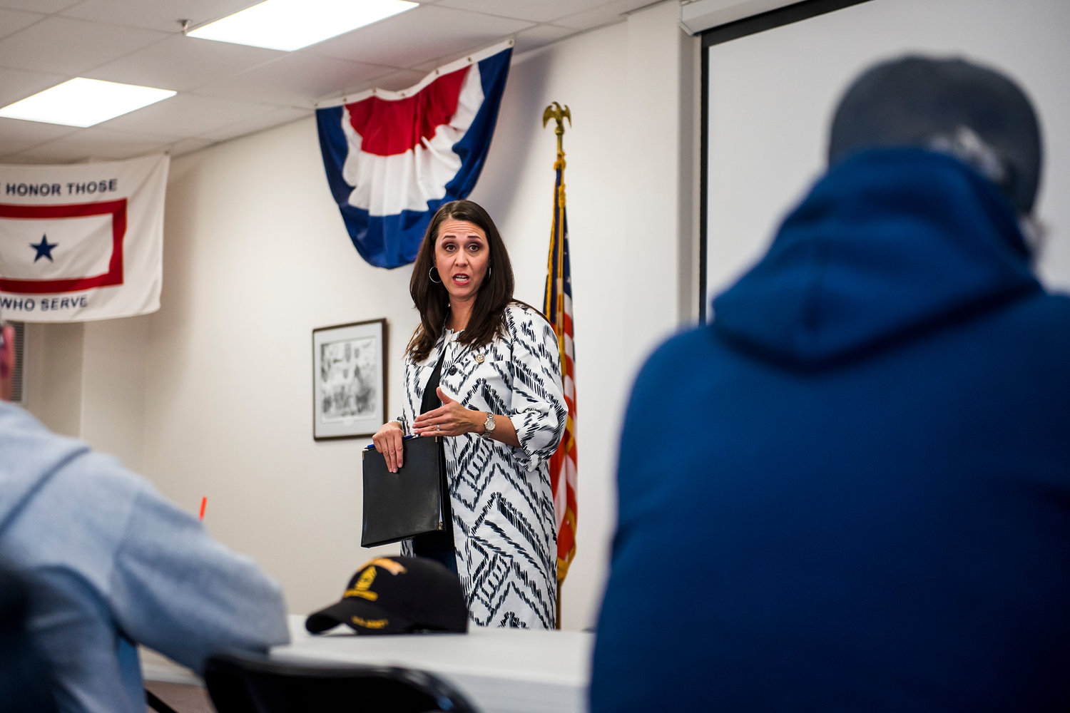 Representative Jaime Herrera Beutler talks during a public meeting in 2019 at the Chehalis Veterans Memorial Museum.
