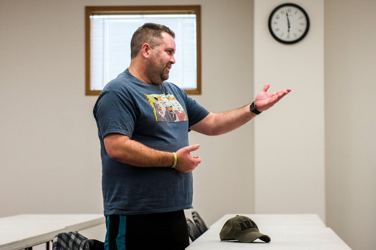Jay Smiley talks about mental health during a public meeting Monday afternoon at the Chehalis Veterans Memorial Museum.