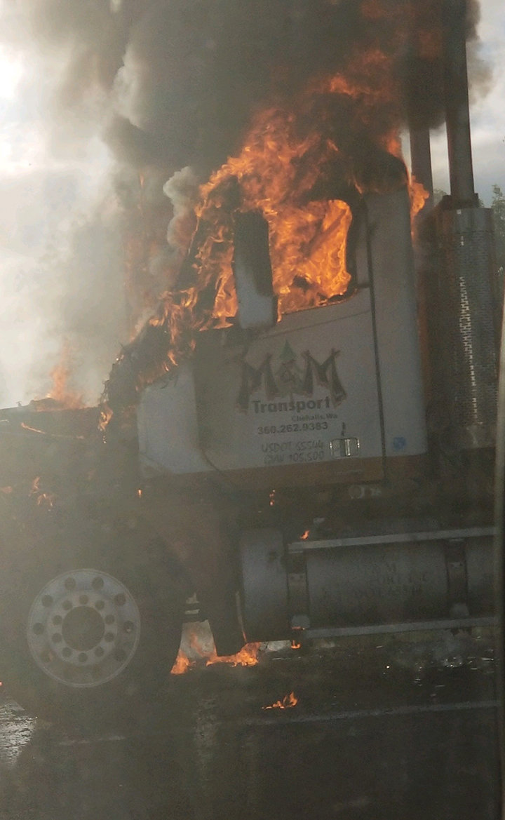 A semi truck caught fire early Wednesday morning on Interstate 5 just north of milepost 79.
