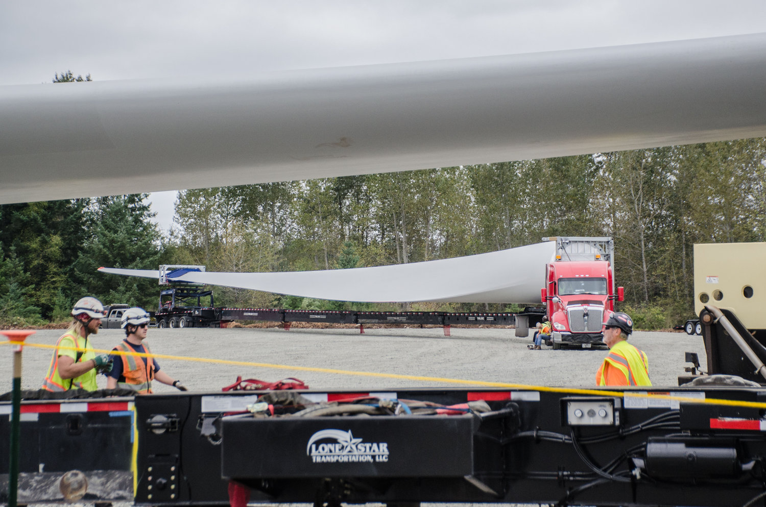 Wind turbine blades, roughly 220-feet in length, were shipped to the laydown yard just south of Rainier, Washington. Thirty-eight wind turbines will be installed on about 22,000 acres in south Thurston County and northern Lewis County.