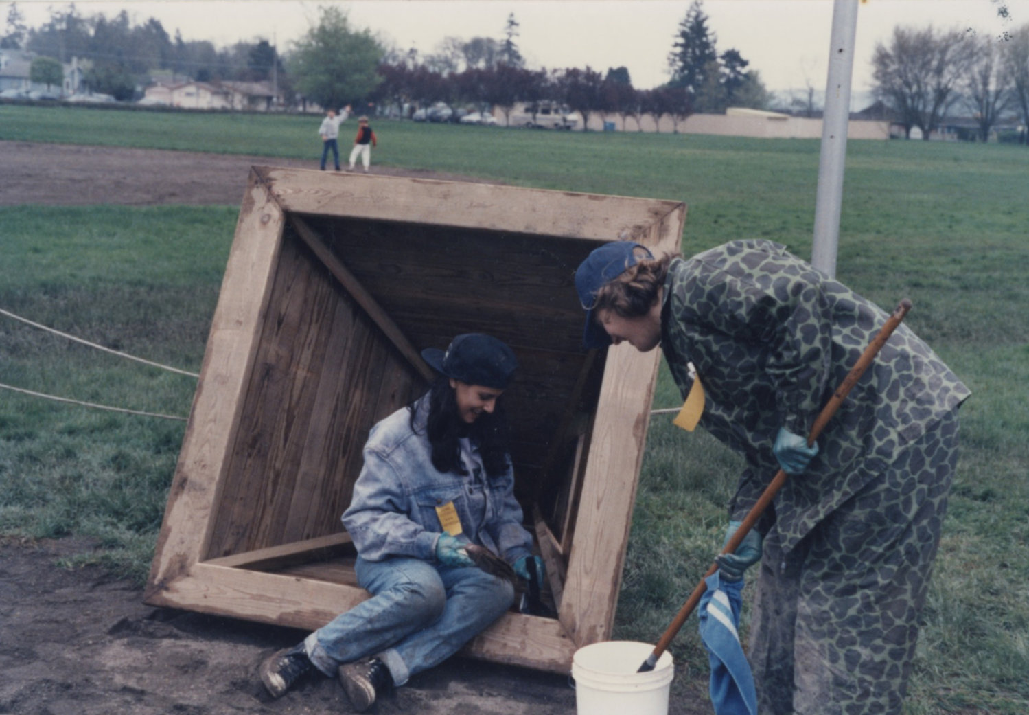 Volunteers help construct the original Penny Playground.
