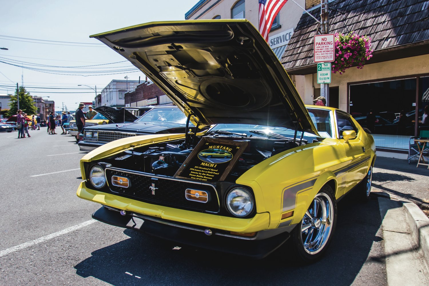 A Mustang Mach 1 is seen during the Chehalisfest car show Saturday afternoon in downtown Chehalis.