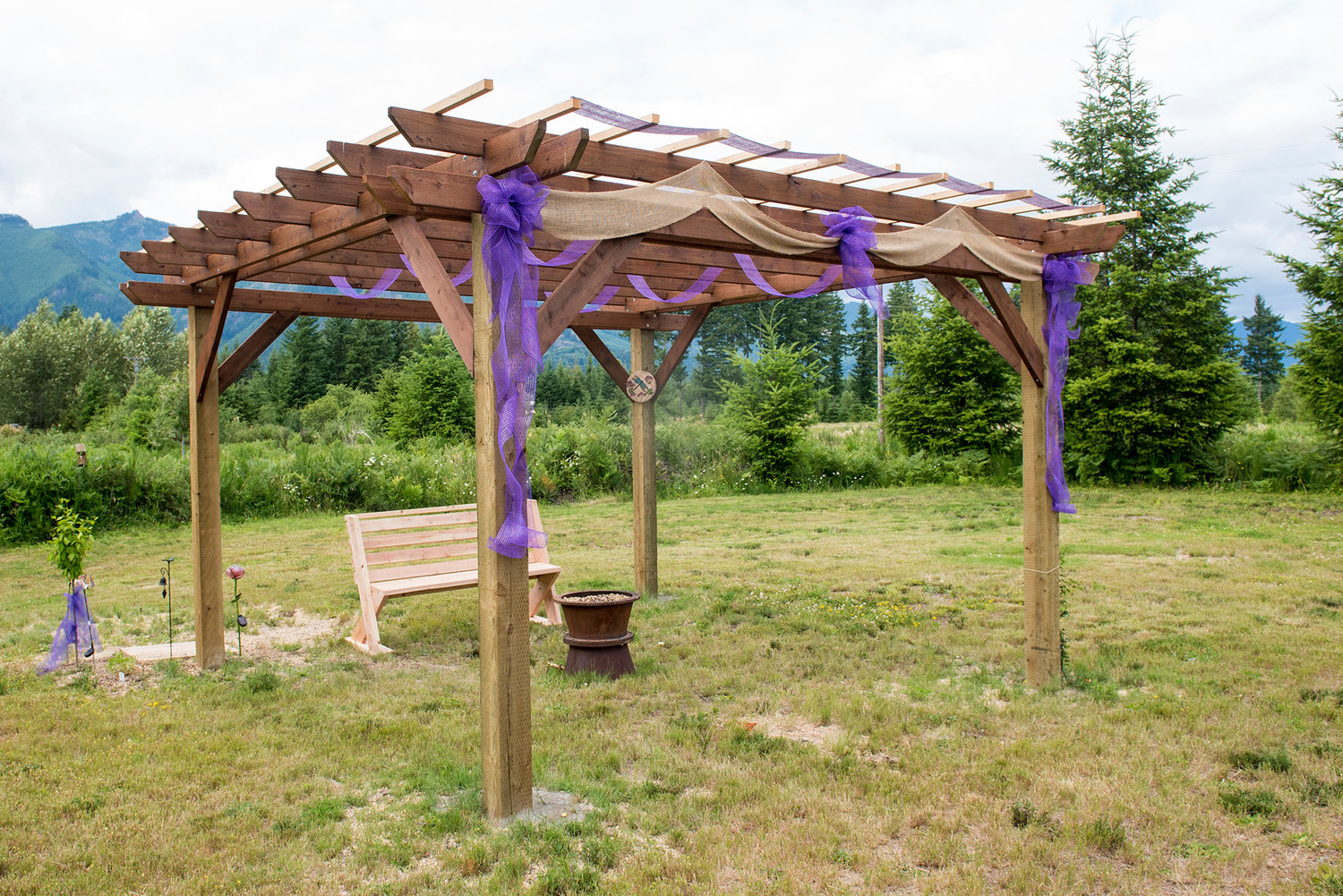Justin Claibourn built a pergola and sitting area at the back of the Cowlitz Falls Lavender Farm in honor of his late mother, who owned the land along with Justin himself, his father Tim and Justin’s wife, Jordann.
