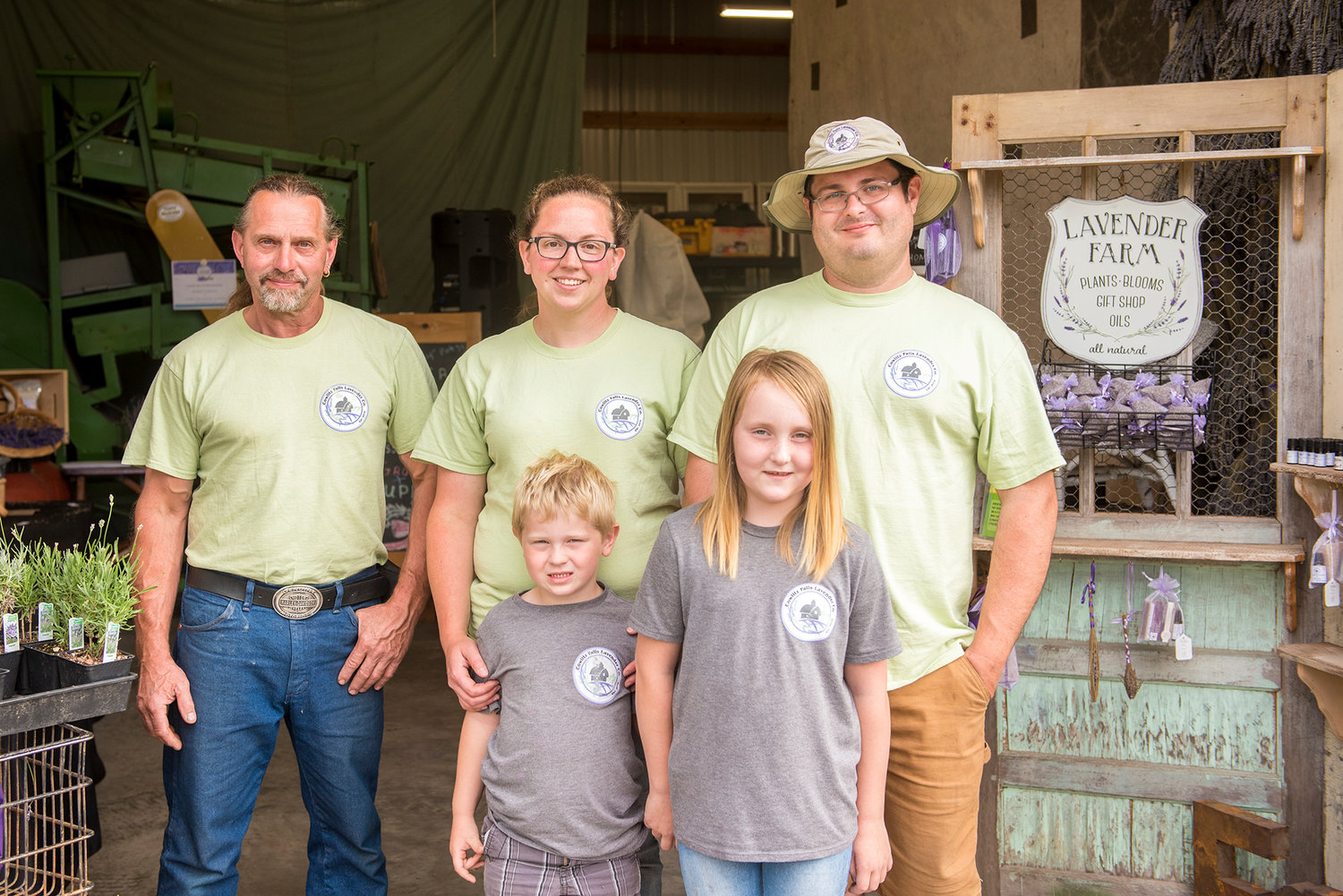 From left: Tim, Jordann, Mason, Deven and Justin Claibourn are the family behind Cowlitz Falls Lavender Company in Randle.