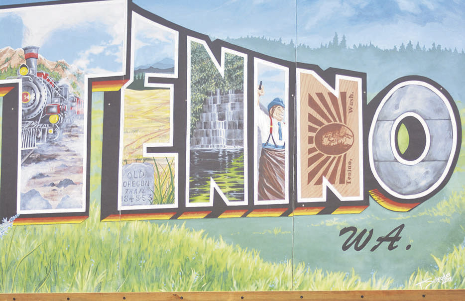 Artist and co-owner of T-9-O Pizza Tammy Schroder painted this "Welcome to Tenino" mural to show her love of Tenino's rich history.