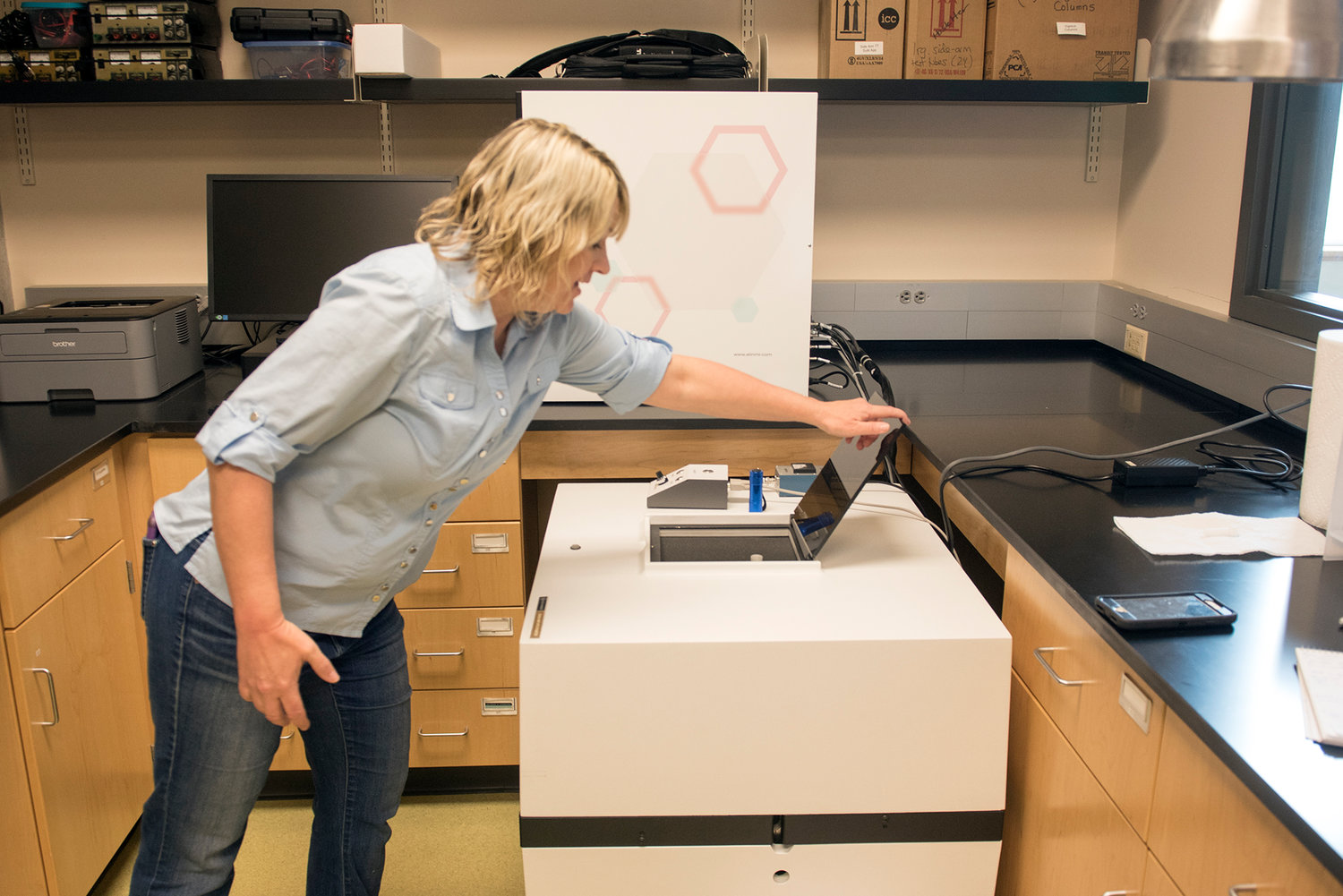 Centralia College Associate Chemistry Professor Karen Goodwin begins to demonstrate how the college’s new Nuclear Magnetic Resonance Spectrometer (NMR) works Thursday afternoon in Centralia.