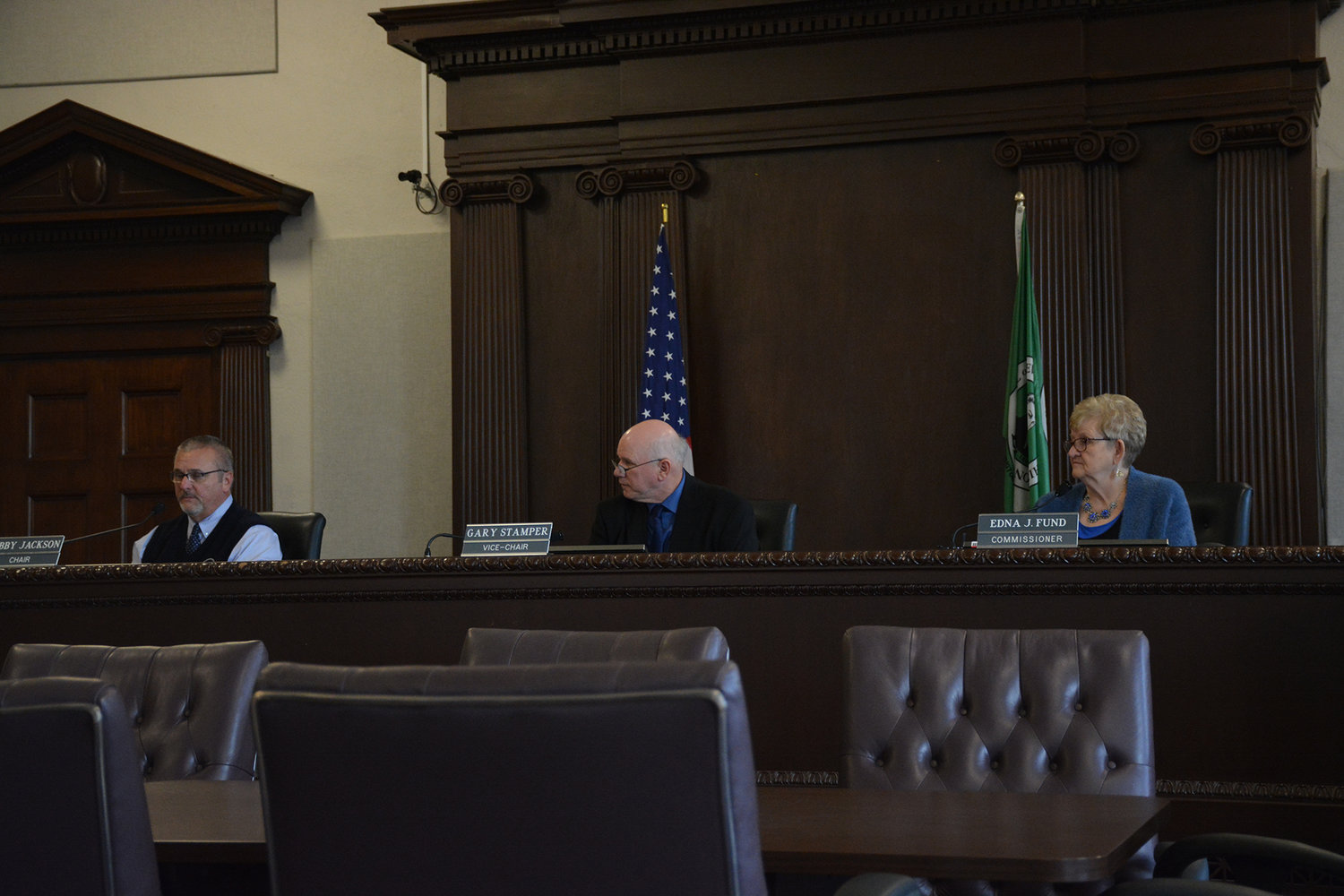 Lewis County commissioners Bobby Jackson, left, Gary Stamper, center, and Edna Fund, right, are holding a public meeting Tuesday to seek input ahead of a workshop of state and local leaders on the Growth Management Act.