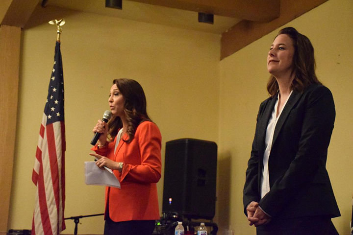 Washington’s 3rd Congressional District candidates Jaime Herrera Beutler, left, and Carolyn Long participate in a forum at the Oak Tree restaurant in Woodland Sept. 18, 2018.