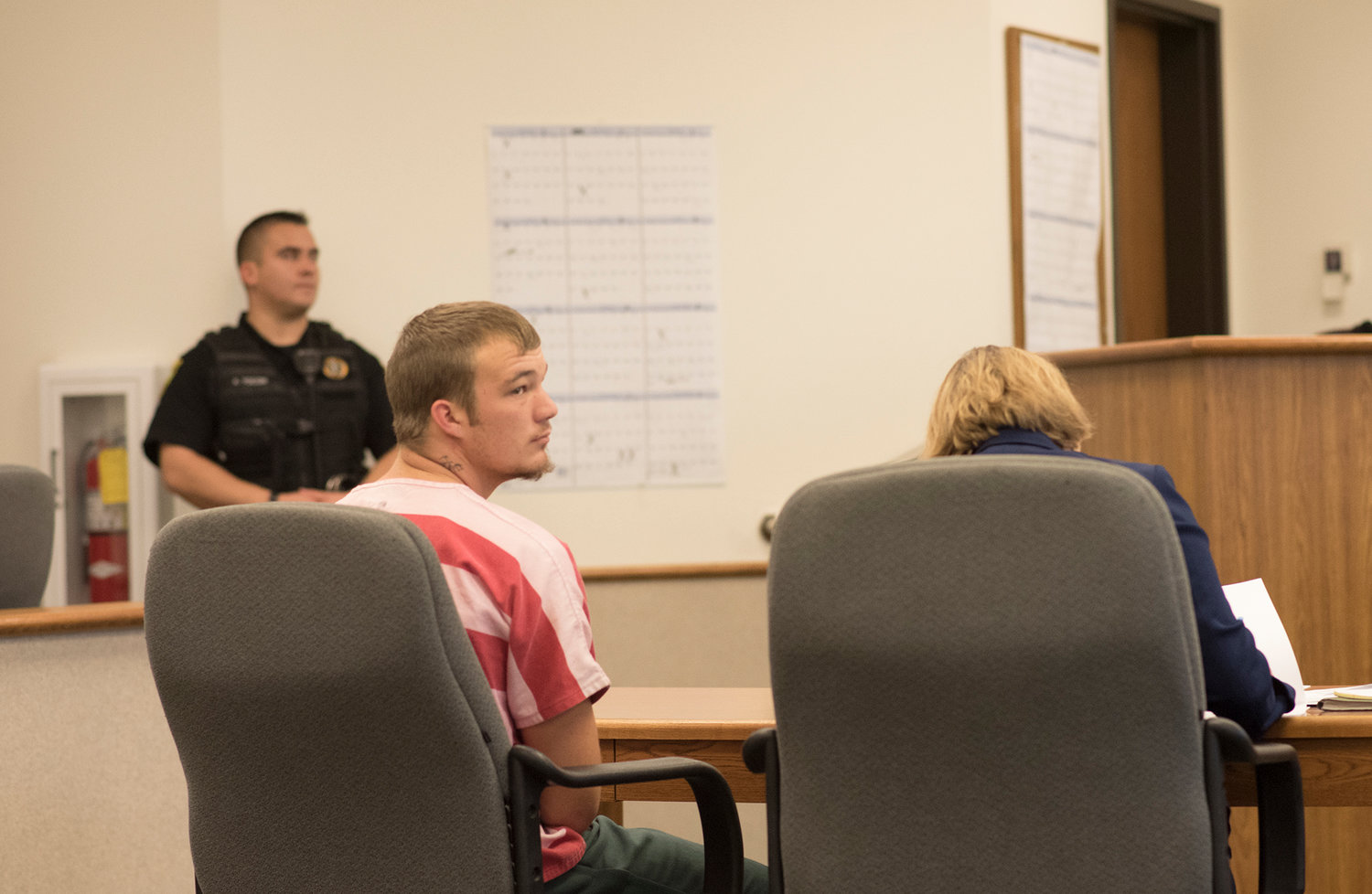 Tanner Jacobson makes an appearance in Lewis County Superior Court Wednesday Oct. 17, 2018.