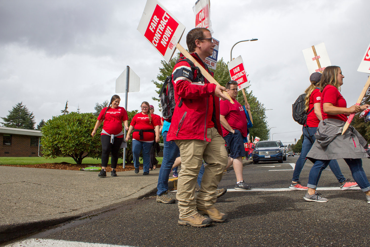 Centralia teachers picket outside of the Centralia School District office and Centralia Middle School on Sept. 10 in Centralia.