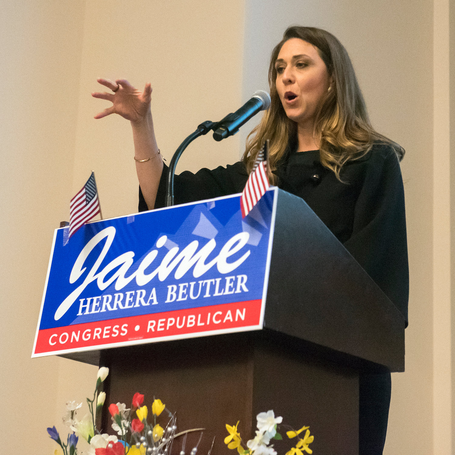 Congresswoman Jaime Herrera Beutler speaks to the crowd at the Lincoln Day Dinner event put on by Lewis County Republicans at Centralia College on Friday.
