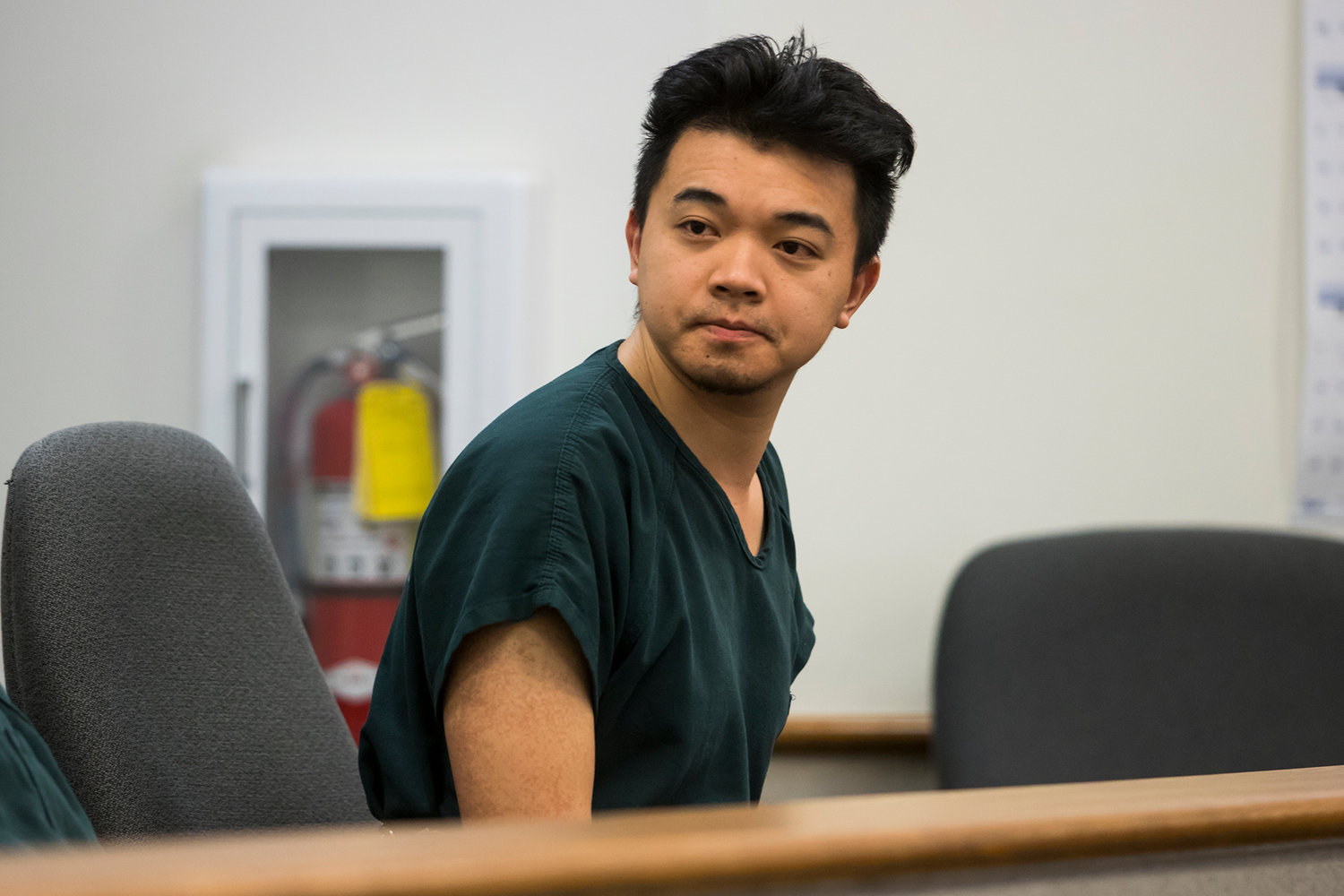 Jian Le Chen makes an appearance in Lewis County Superior Court Wednesday afternoon in Chehalis.