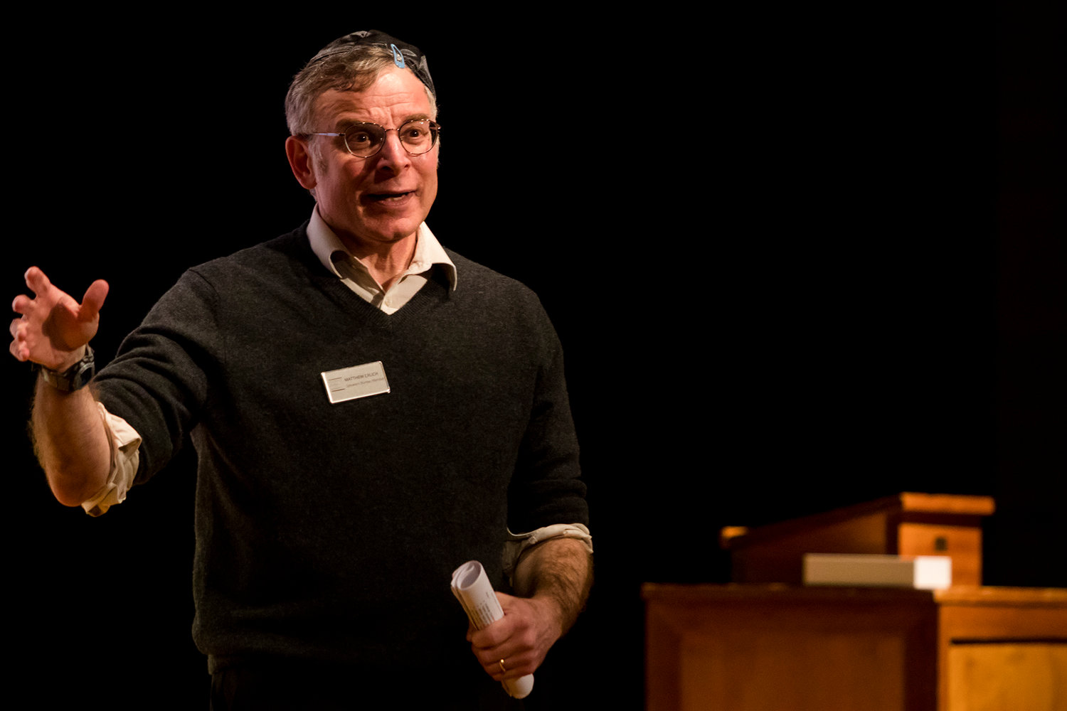 Matthew Erlich talks to students about the Holocaust and its affect on his life Wednesday afternoon in the Centralia High School auditorium.