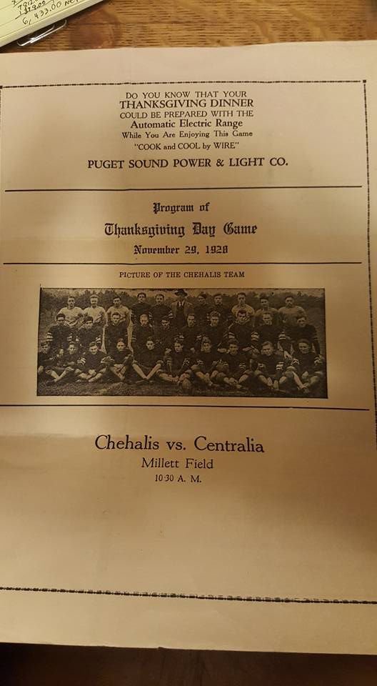 Millett Field Program from Centralia vs. Chehalis, Thanksgiving Day 1928