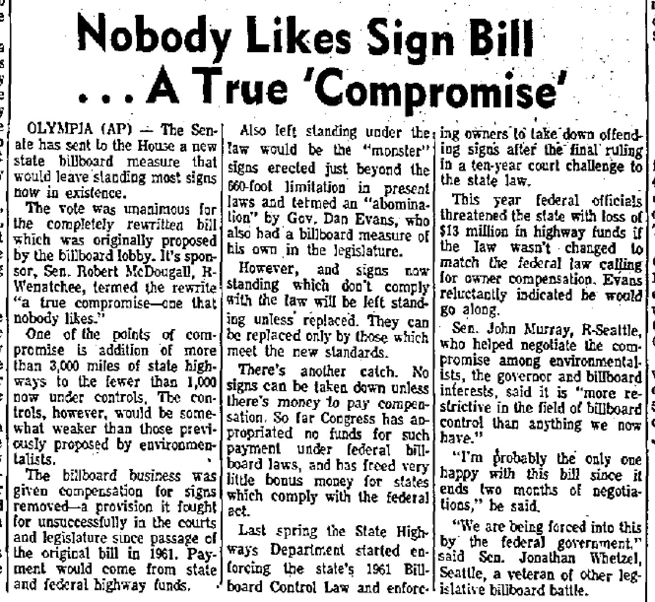 April 23, 1971: Updated Highway Advertising Control Act of 1971