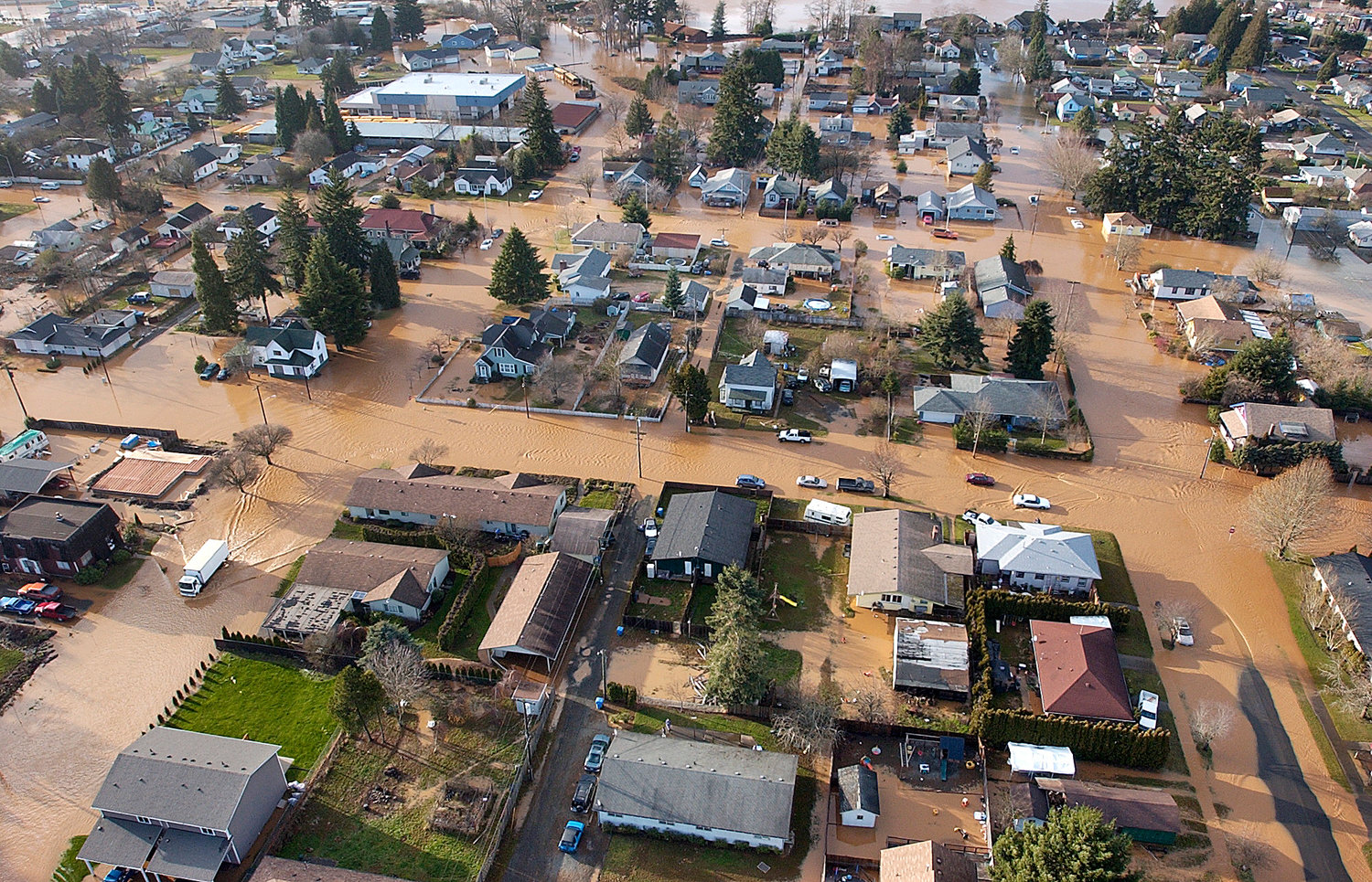 A Centralia neighborhood sits flooded as a result of severe storms that hit in December 2007. 