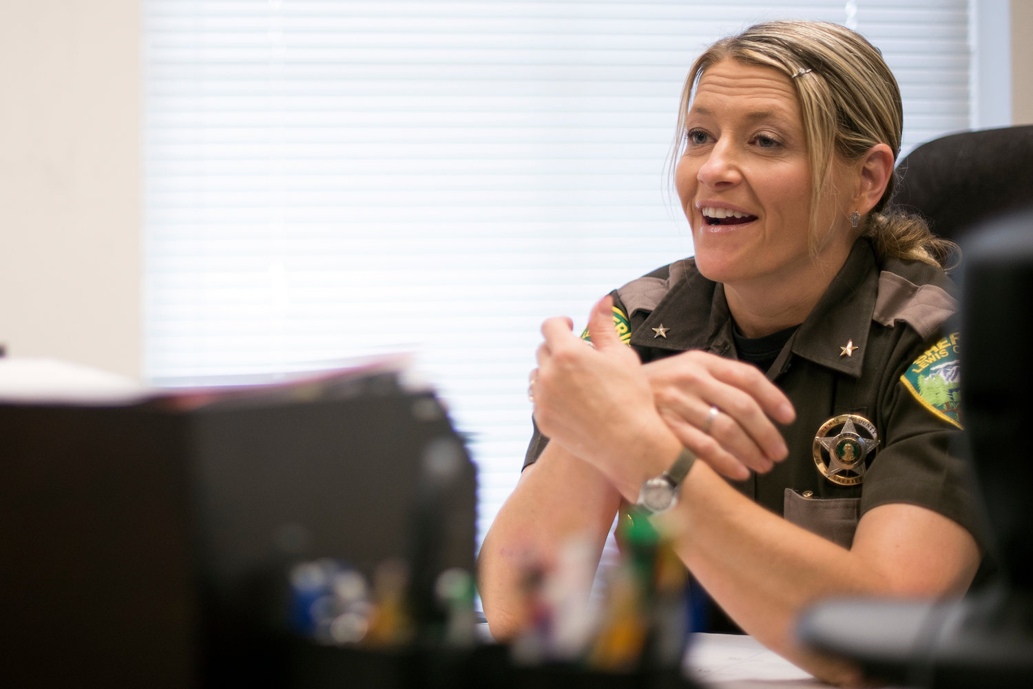 Stacy Brown, seen here in September 2016, left Lewis County to take the position of chief of The Evergreen State College's police services last year. She resigned this week. 