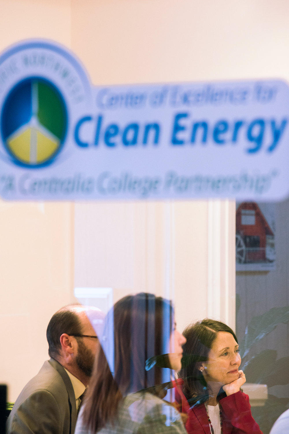 U.S. Sen. Maria Cantwell, D-Washington, right, listens during a presentation on various clean energy job training grants at Centralia College’s Center of Excellence for Clean Energy on Wednesday afternoon.