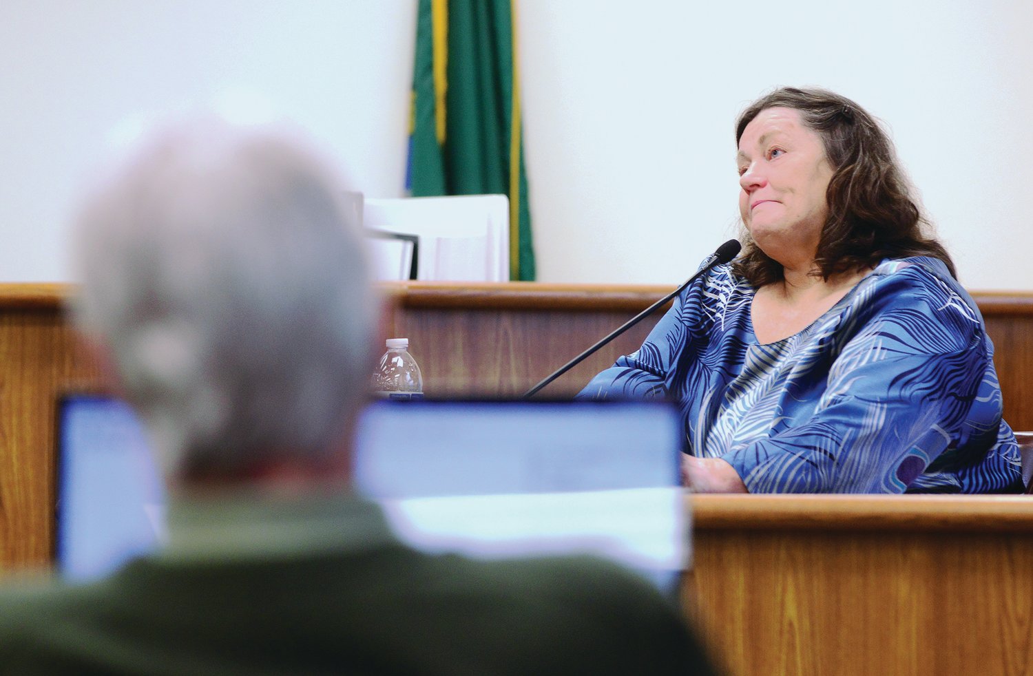 Deborah George testifies during Rick Riffe's double-homicide trial in Lewis County Superior Court on Thursday afternoon at the Lewis County Law and Justice Center in Chehalis.