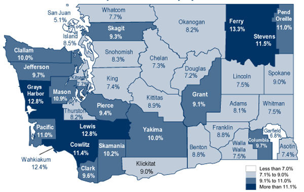 August 2012 unemployment rates by county.
