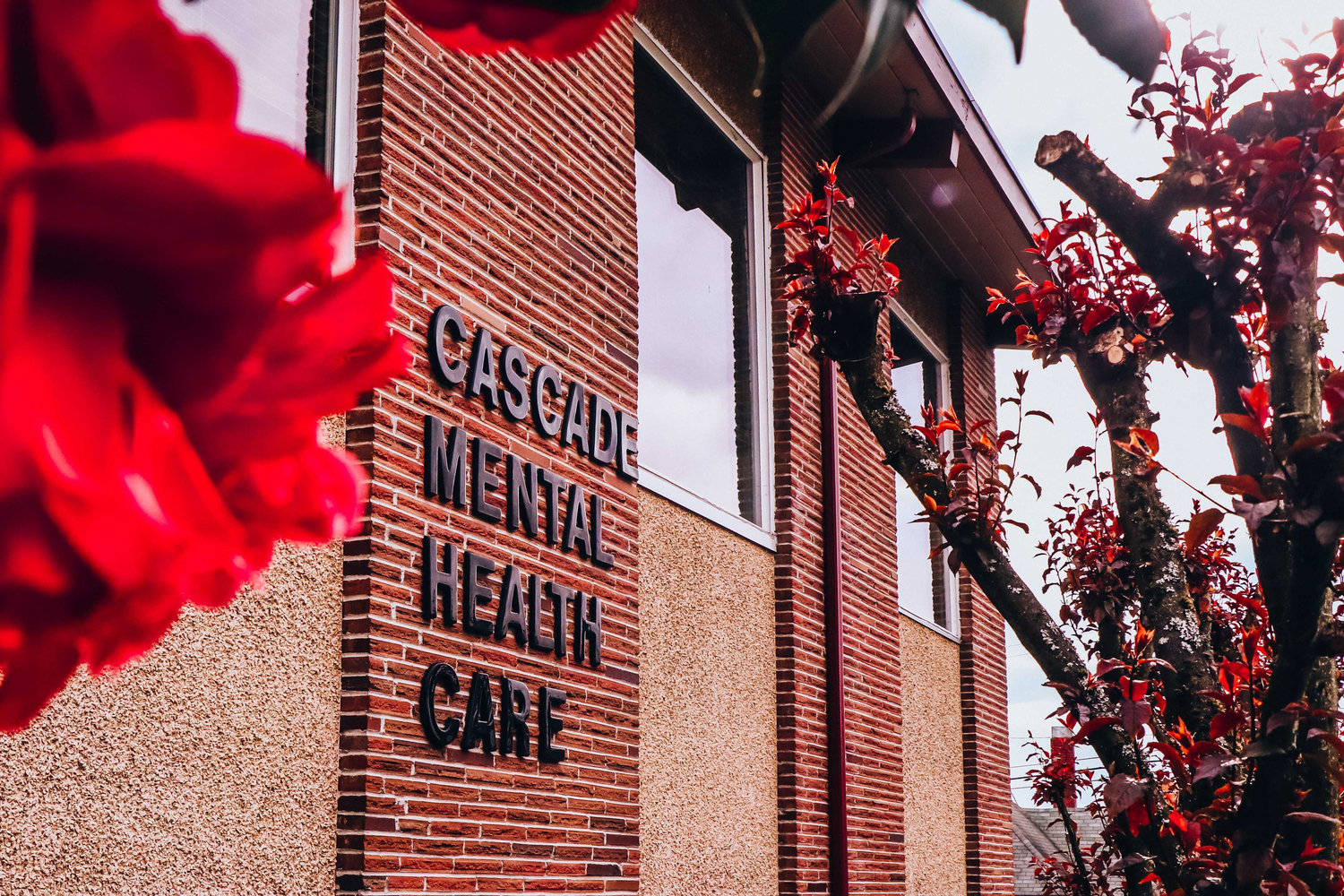 Flowers are seen in bloom in front of Cascade Mental Health Care's downtown Chehalis office.