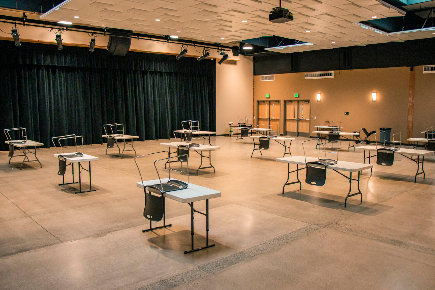 FILE PHOTO — Tables and chairs are separated to help prevent the spread of COVID-19 in a room where students can bring computers and work using Centralia High School’s Wi-Fi.