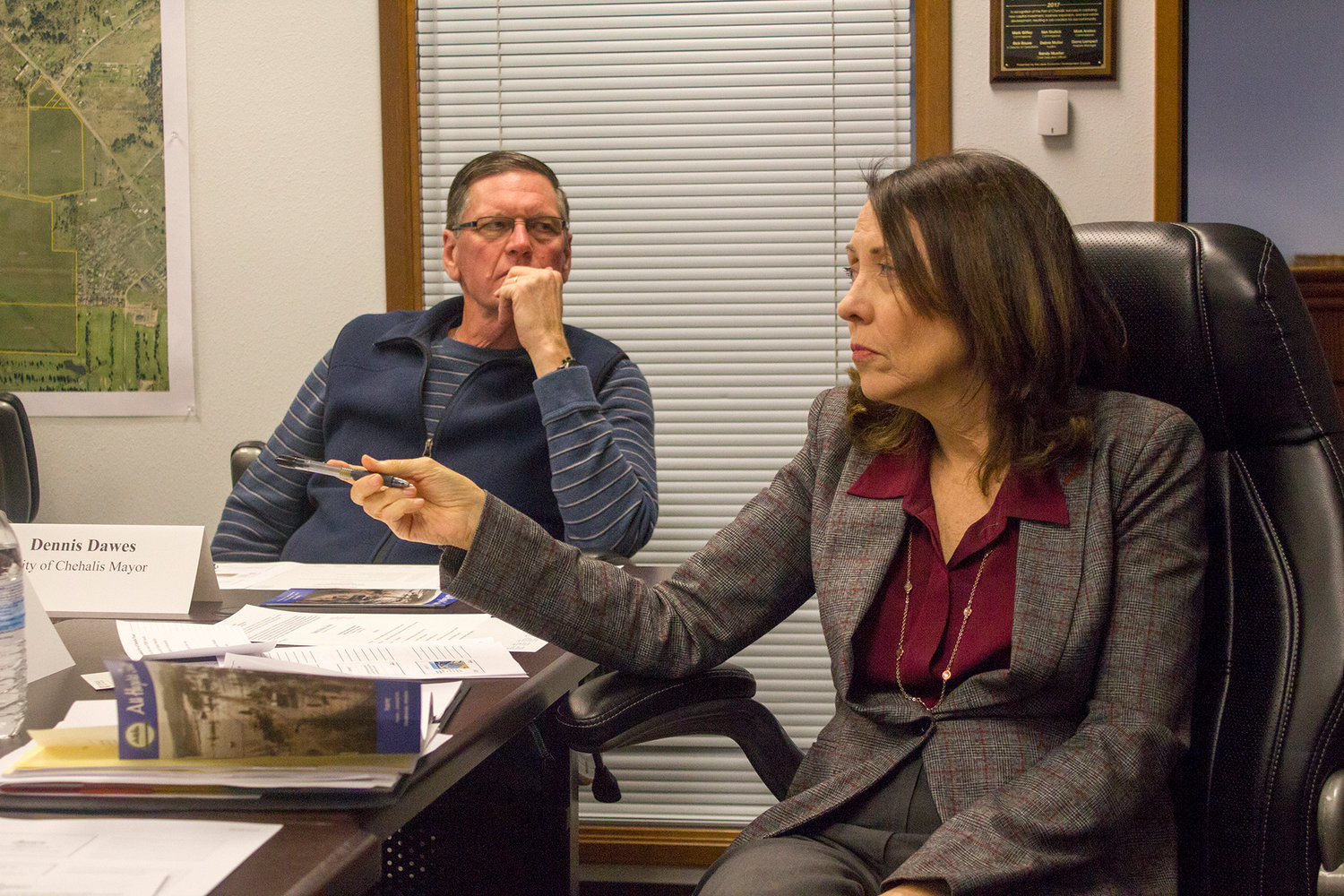 FILE PHOTO -- U.S. Senator Maria Cantwell discusses economic development and other topics at the Port of Chehalis in Chehalis.