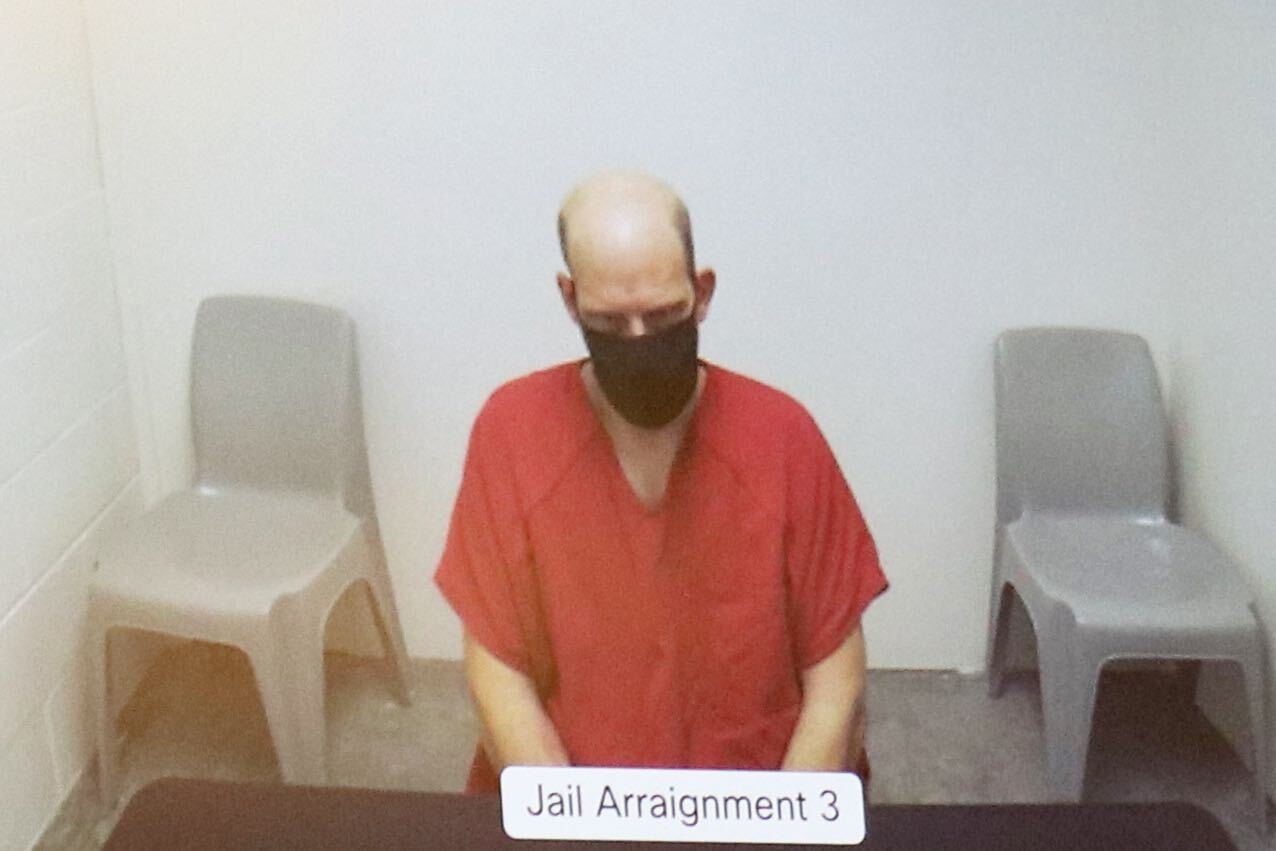 Justin W. Trowbridge appears via video in Lewis County Superior Court.