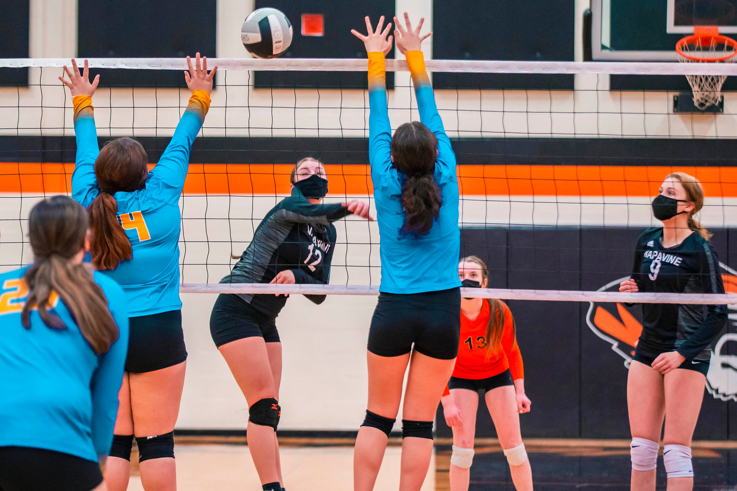 Napavine’s Sydney Purvis hits the ball over the net during a game against the Warriors Saturday night.