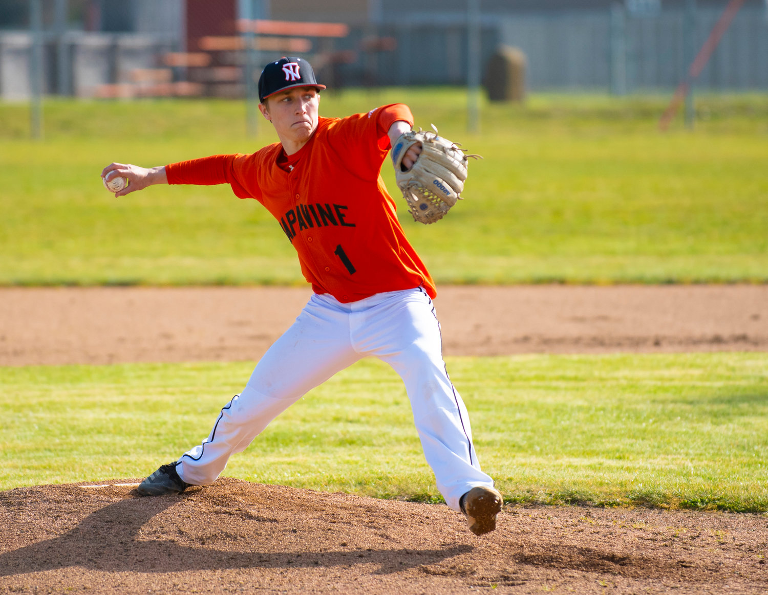 Napavine senior starting pitcher Laythan Demarest winds up for a throw against Toutle Lake on Tuesday.