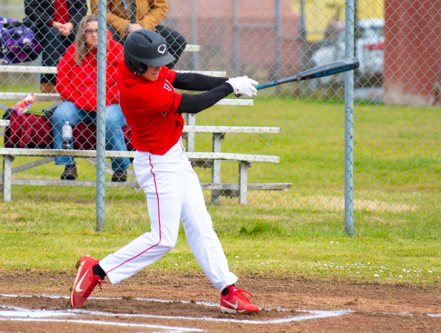 Mossyrock's Keegan Kolb connects on an Oakville pitch Thuesday.