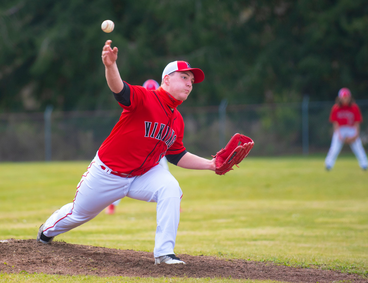 Mossyrock ace Marshall Brockway delivers a pitch to Oakville in the first inning on Thursday.