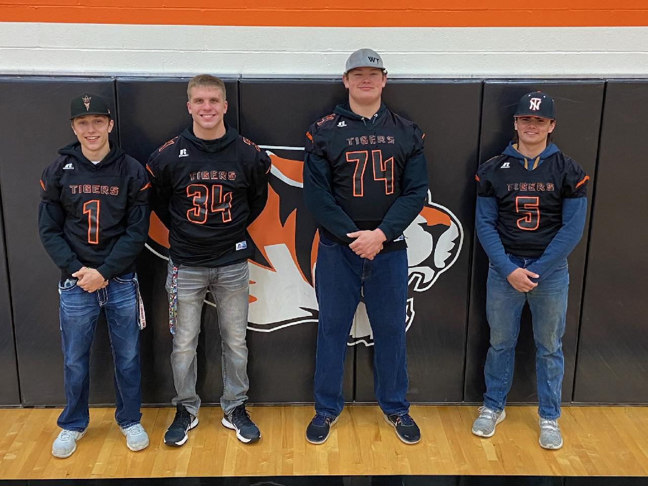 Napavine football players, from left, Laythan Demarest, Cade Evander, Keith Olson and Gavin Parker.
