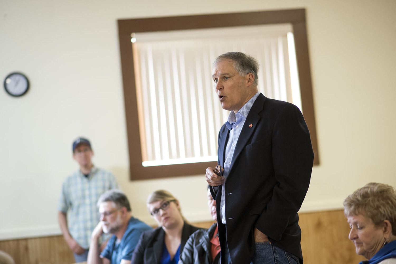 Gov. Jay Inslee speaks during a tour of often-flooded areas in Lewis County on Thursday, June 1, 2017, at the Adna Grange.