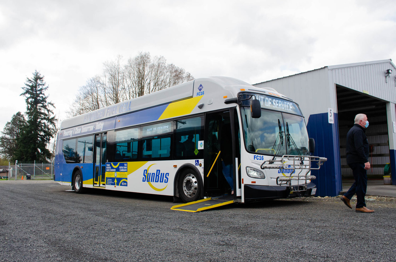 An Xcelsior CHARGE H2 model from New Flyer, a subsidiary of leading bus manufacturer NFI Group, runs on hydrogen. This bus made a stop at Twin Transit Tuesday.