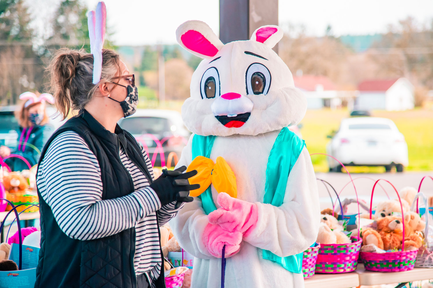 The Easter Bunny mingles at Bethel Church during an Easter event on Saturday in Chehalis.