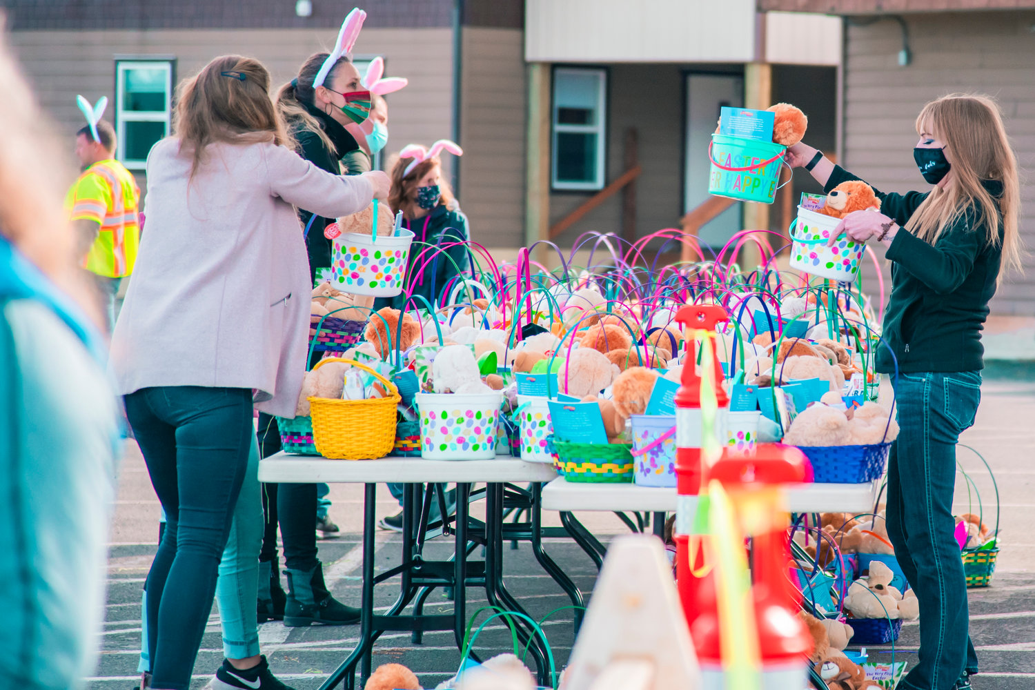 Easter baskets are passed out at Bethel Church in Chehalis on Saturday.