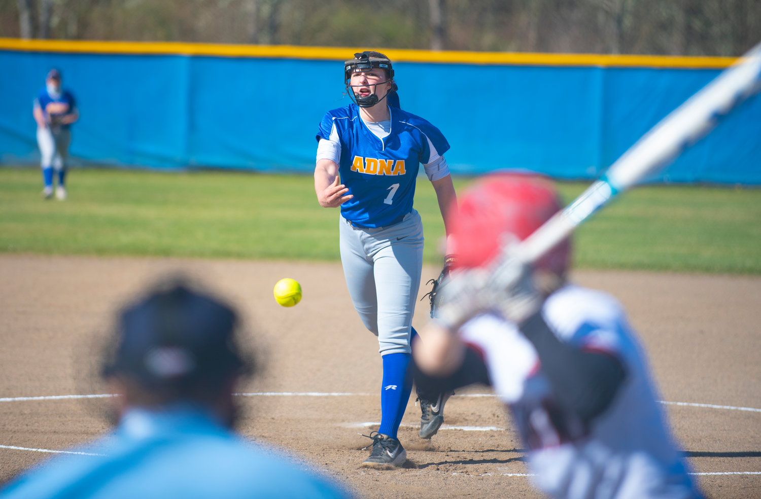 Adna senior pitcher Haley Rainey delivers a pitch to Toledo leadoff hitter Brynn Williams on Monday in Adna.