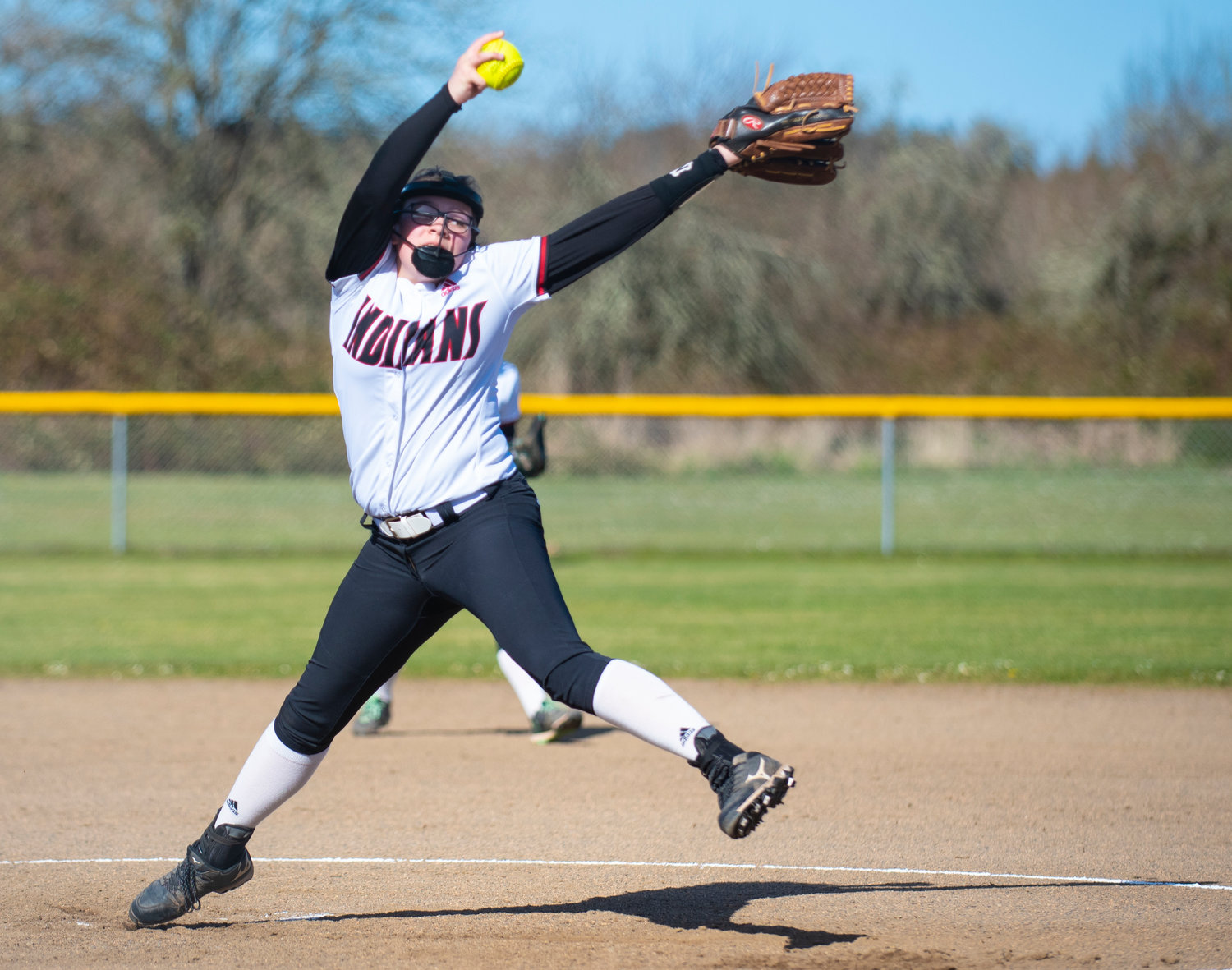 Toledo pitcher Bethany Bowen winds up to deliver a pitch to an Adna batter on Monday.