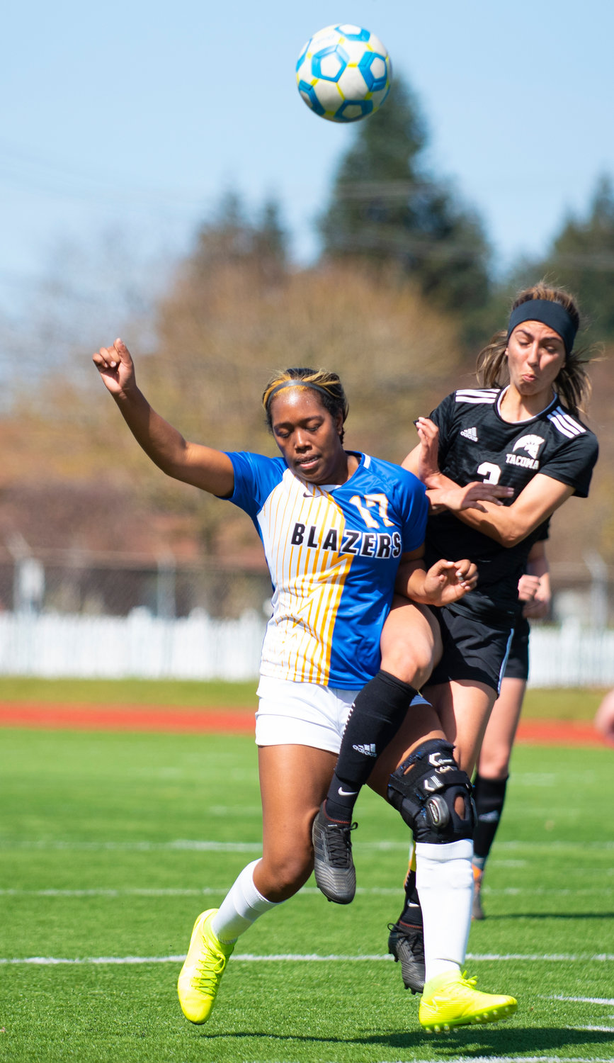 Centralia College freshman Talia Washington (17) fights for positioning with a Tacome defender on Tuesday.